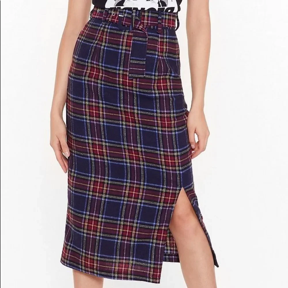 Hey Wait A Check Belted Midi Skirt - Picture 3 of 9